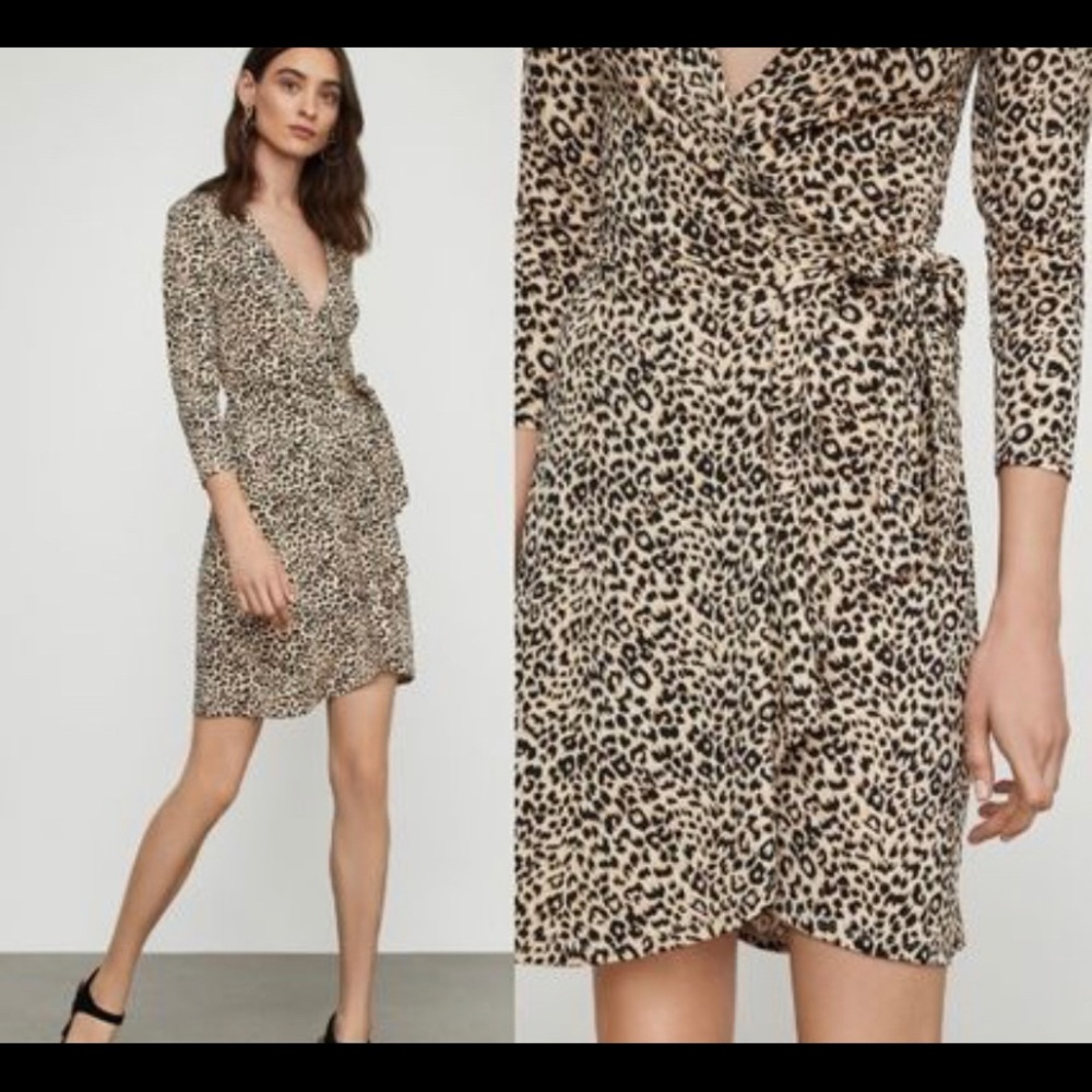 BCBGMAXAZRIA CHEETAH PRINT WRAP DRESS SIZE S